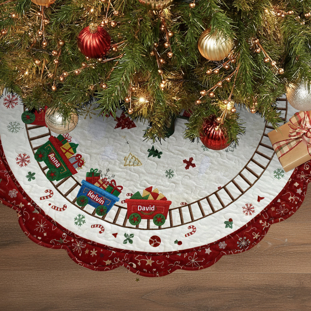 Train de Noël familial - Jupe de sapin personnalisée en forme de famille