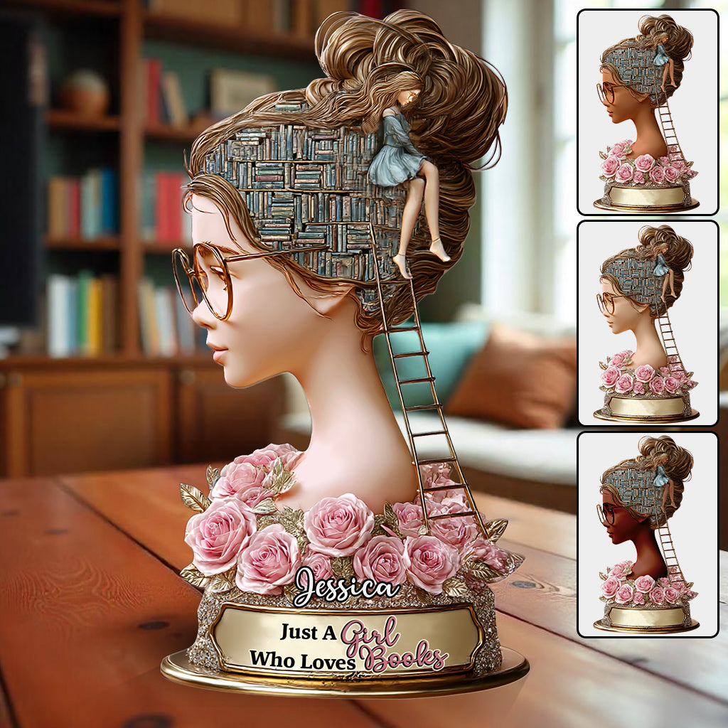 Juste une fille qui aime les livres - Plaque acrylique personnalisée en forme de livre