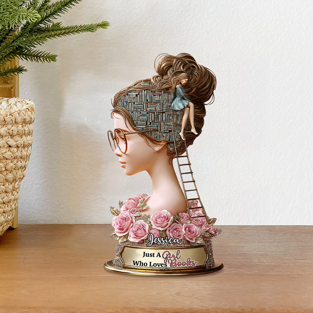 Juste une fille qui aime les livres - Plaque acrylique personnalisée en forme de livre