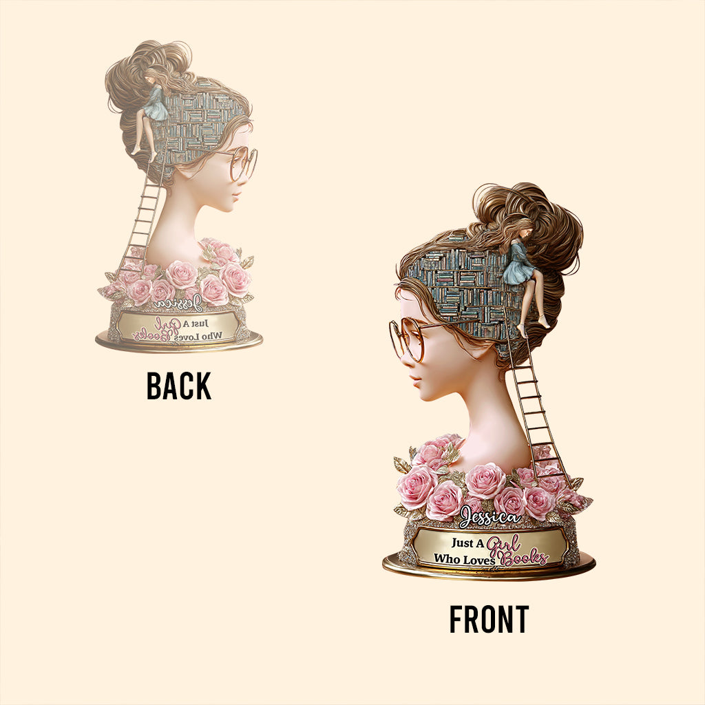 Juste une fille qui aime les livres - Plaque acrylique personnalisée en forme de livre