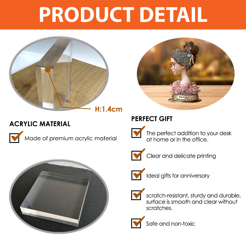 Juste une fille qui aime les livres - Plaque acrylique personnalisée en forme de livre