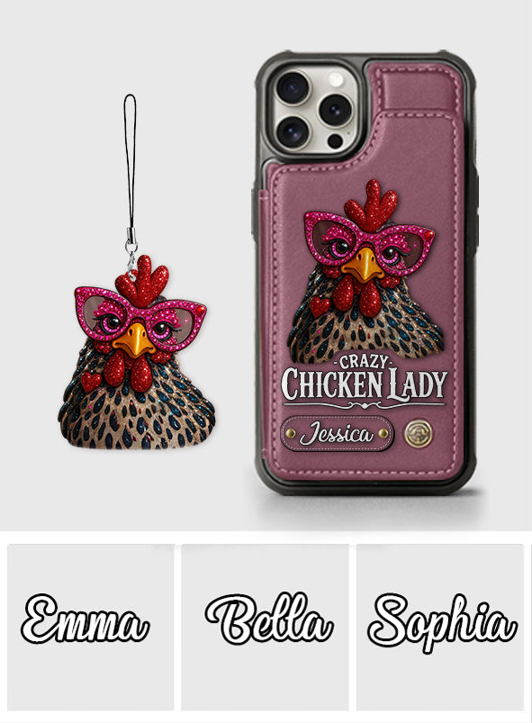 Crazy Chicken Lady - Étui portefeuille personnalisé pour téléphone avec poulet