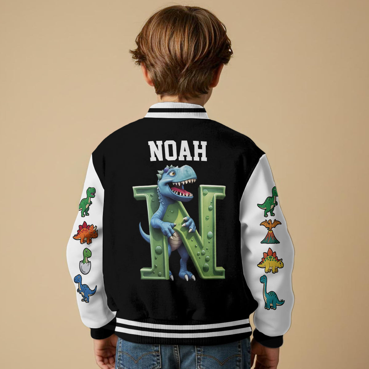 Veste universitaire personnalisée pour enfants avec initiales de dinosaures, pour garçons et filles