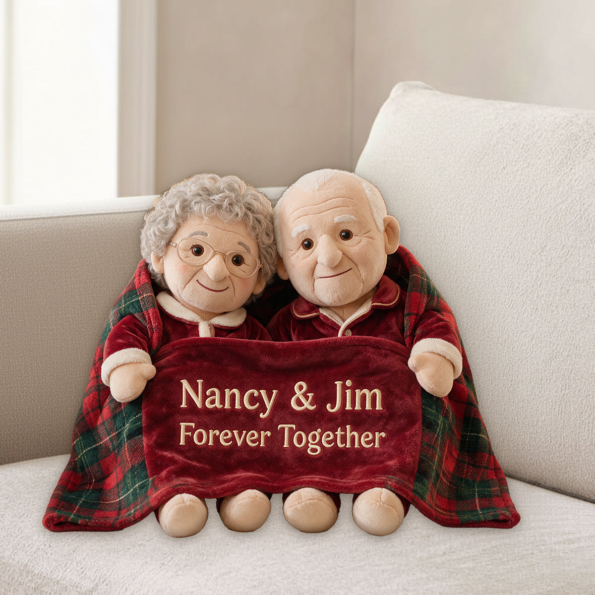 Wrapped in Love This Christmas - Personalized Couple Premium Faux Fur Pillow