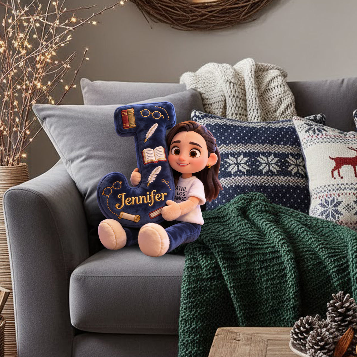 Bibliothèque Alphabet Confortable - Coussin en forme de livre personnalisé en fausse fourrure