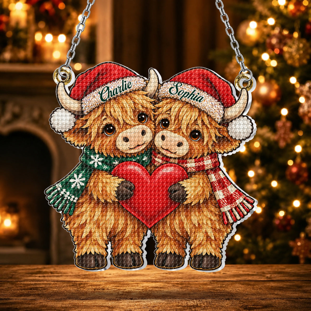 Joyeux Noël Mon Amour - Kit d'Ornement de Peinture Diamant Personnalisé Vache des Highlands