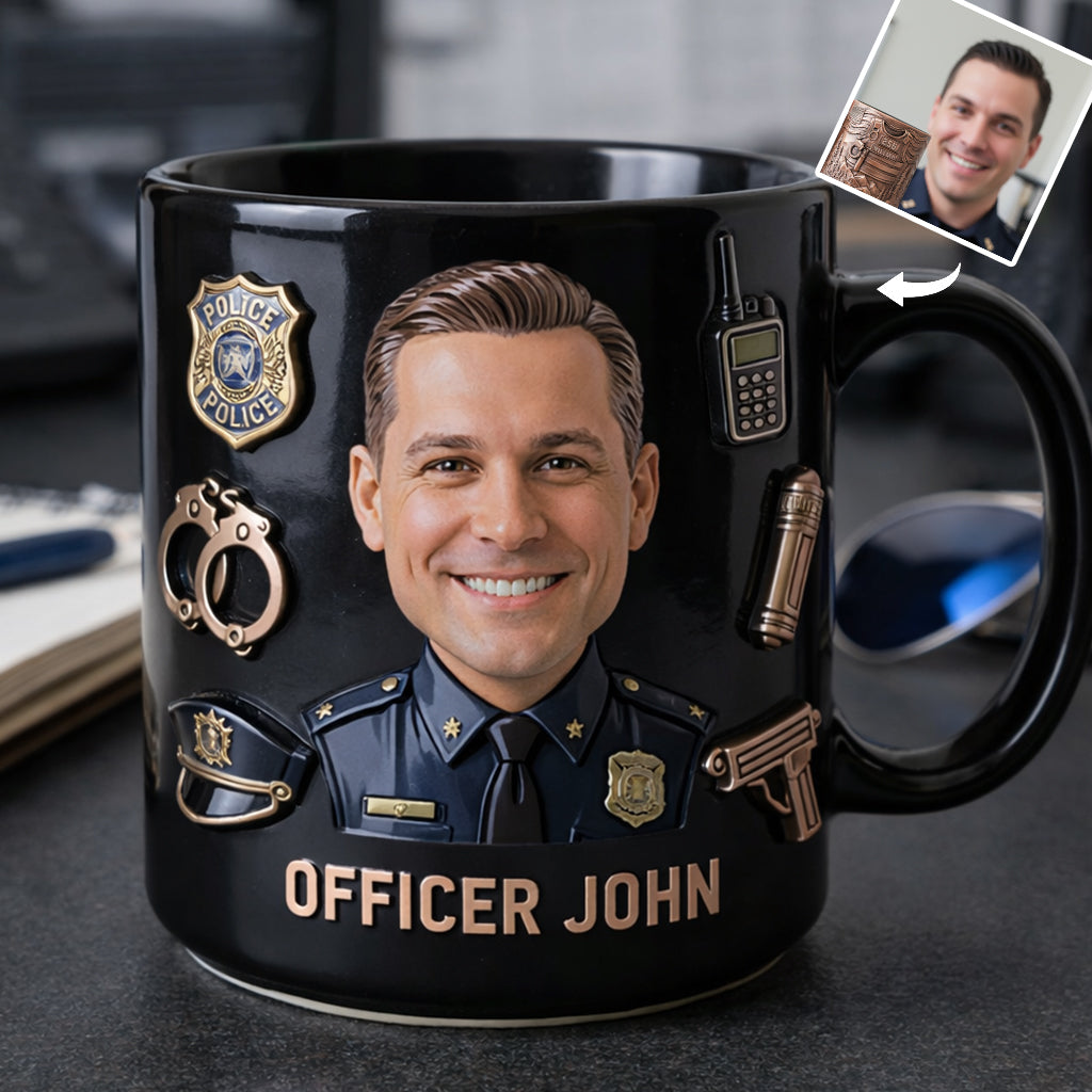 Funny Caricature Custom Mug From Any Photo - Personalized Police Officer Mug