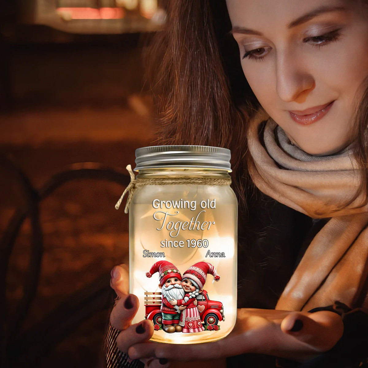 Growing Old Together Since - Personalized Couple Mason Jar Light
