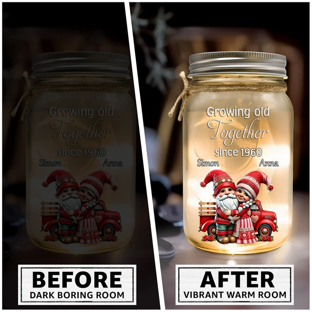 Growing Old Together Since - Personalized Couple Mason Jar Light