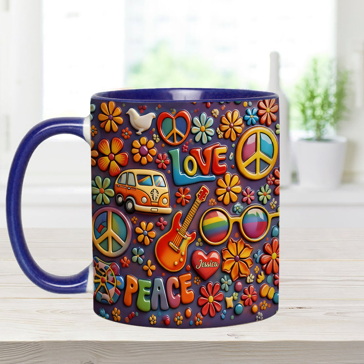 Hippie Peace Love - Personalized Hippie Set Accent Mug with Acrylic Stirrers