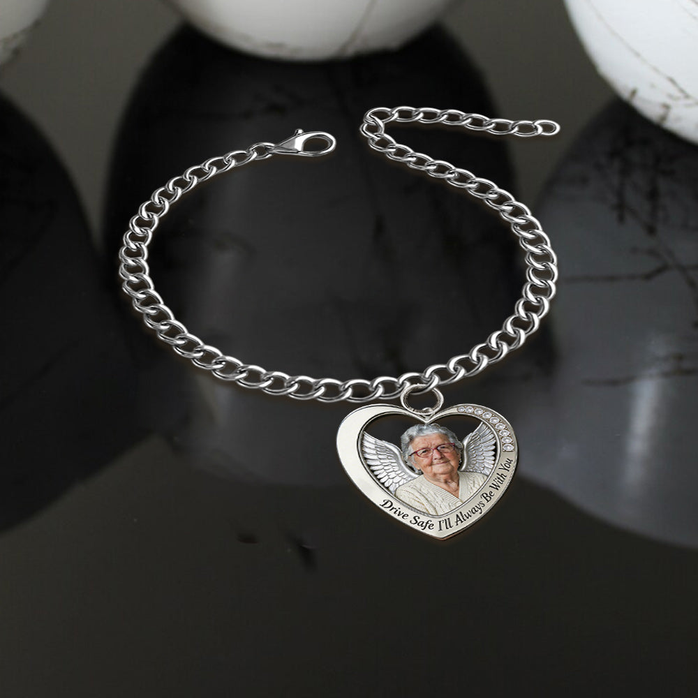 Custom From Any Photo, Car Interior Decoration, Steering Wheel Rosary Charm - Personalized Memorial Bracelet With Charms