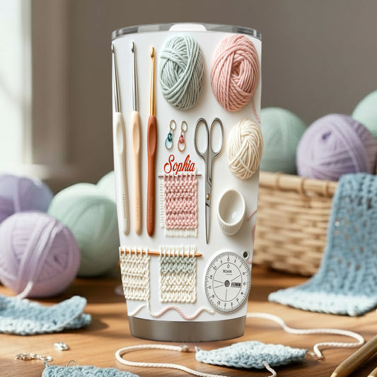 Gobelet personnalisé au crochet « J’adore le crochet »