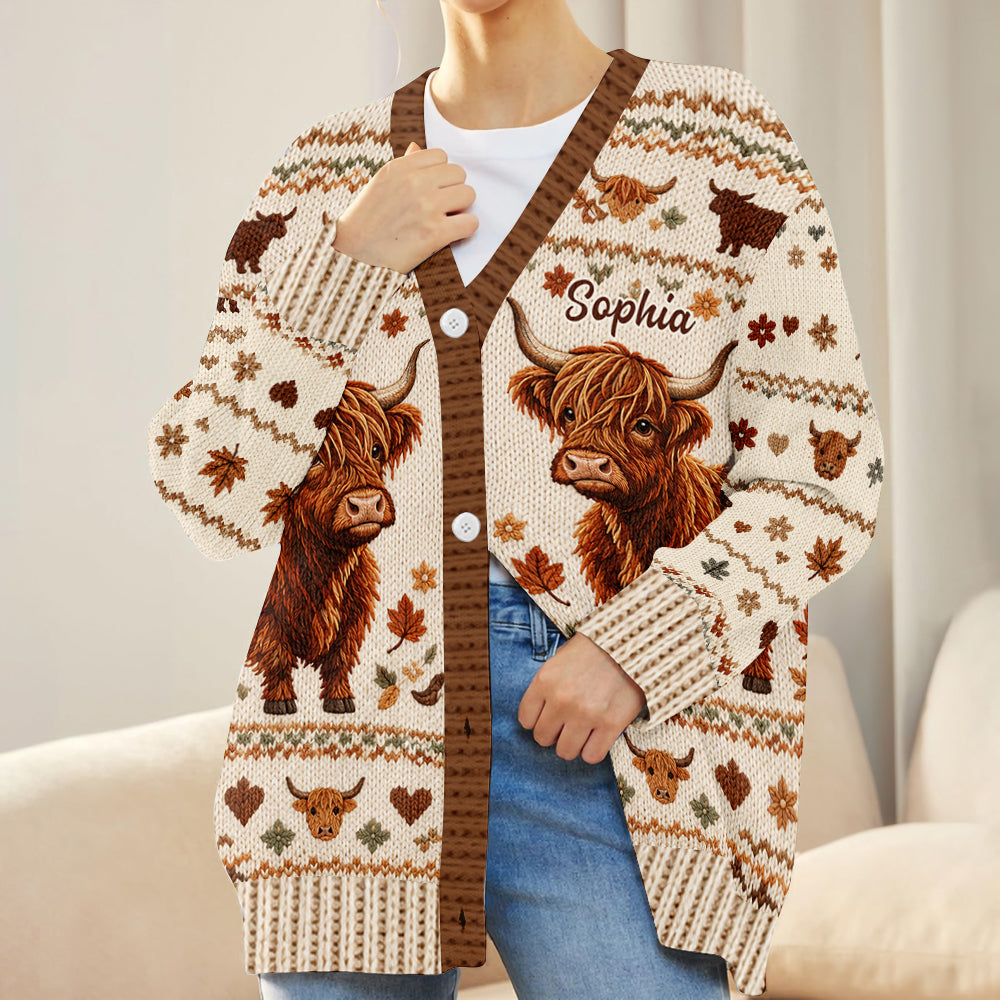 Love Highland Cows - Personalized Highland Cow Cardigan Sweater