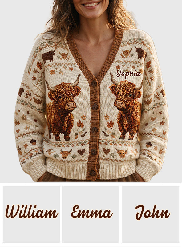 Love Highland Cows - Personalized Highland Cow Cardigan Sweater