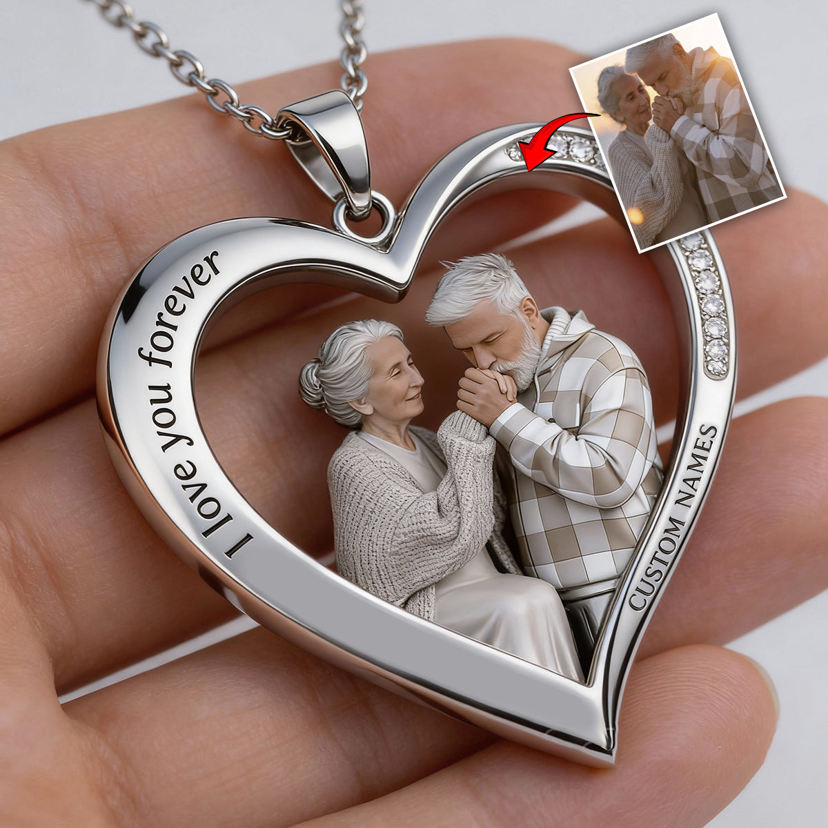 Collier pendentif en métal personnalisé à partir de n'importe quelle photo - Collier pendentif en métal en forme de couple