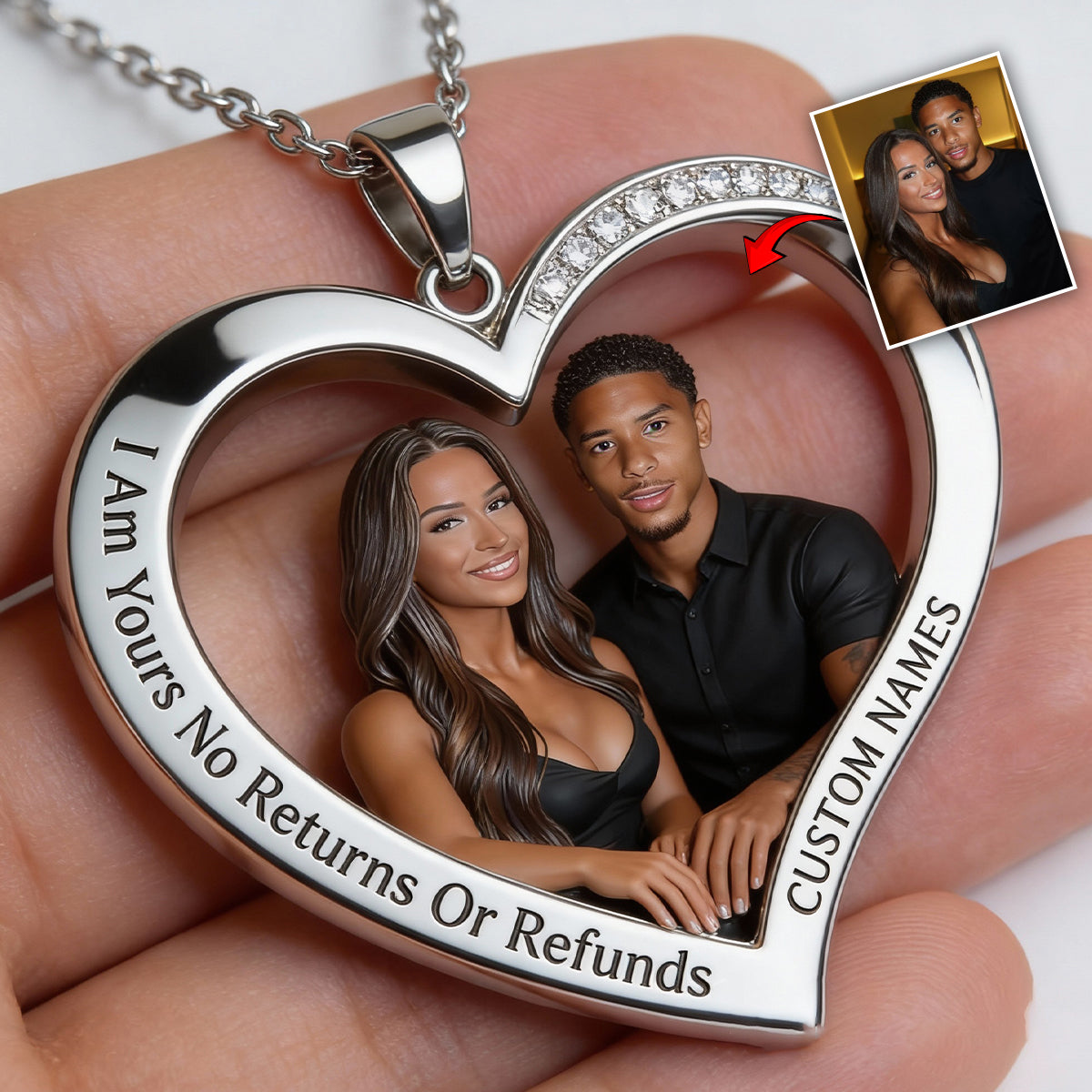 Collier pendentif en métal personnalisé à partir de n'importe quelle photo - Collier pendentif en métal en forme de couple