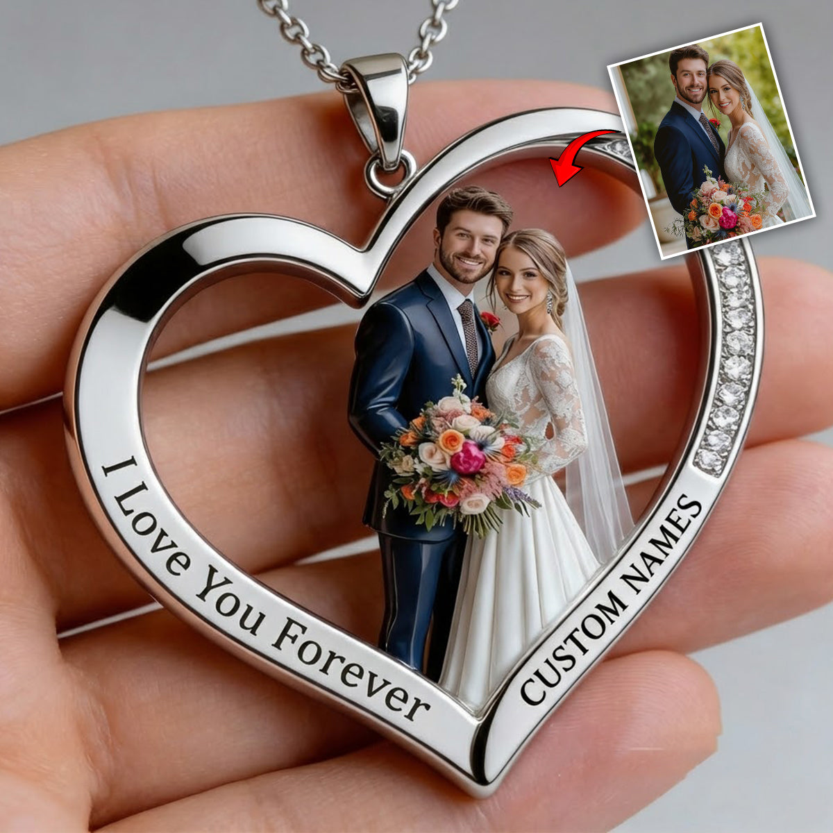 Collier pendentif en métal personnalisé à partir de n'importe quelle photo - Collier pendentif en métal en forme de couple