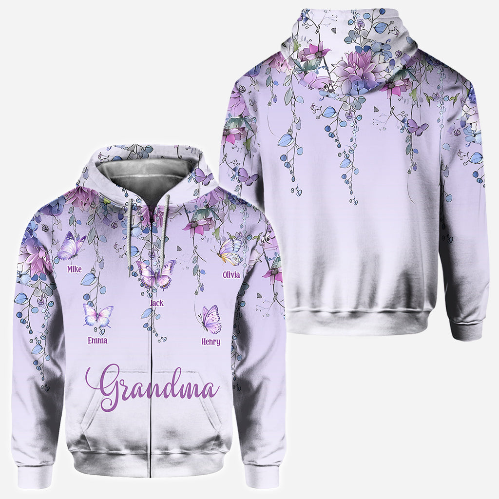 T-shirt personnalisé « Grand-mère et enfants papillon » - T-shirt intégral « Grand-mère »