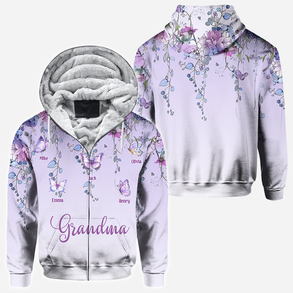 T-shirt personnalisé « Grand-mère et enfants papillon » - T-shirt intégral « Grand-mère »