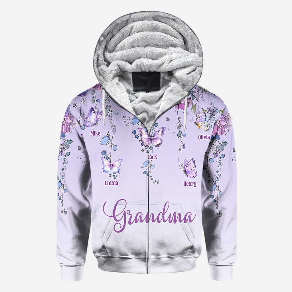 T-shirt personnalisé « Grand-mère et enfants papillon » - T-shirt intégral « Grand-mère »