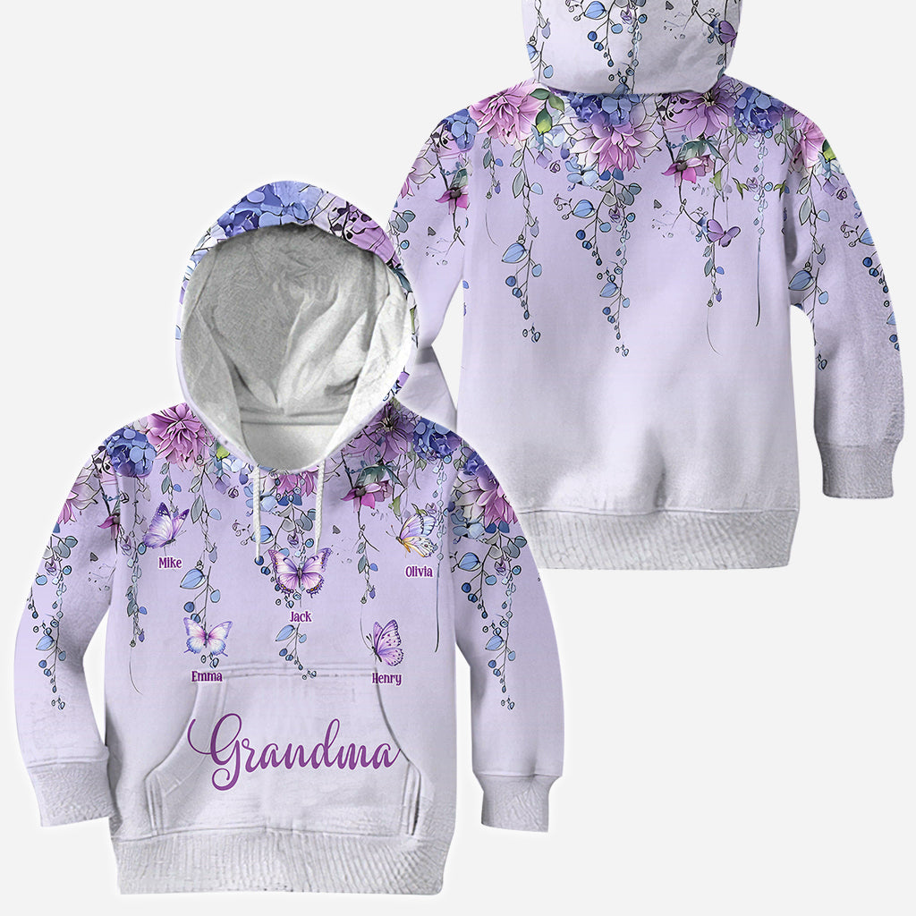 T-shirt personnalisé « Grand-mère et enfants papillon » - T-shirt intégral « Grand-mère »