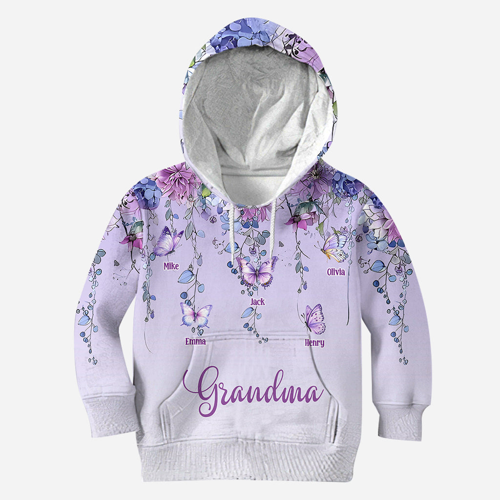 T-shirt personnalisé « Grand-mère et enfants papillon » - T-shirt intégral « Grand-mère »