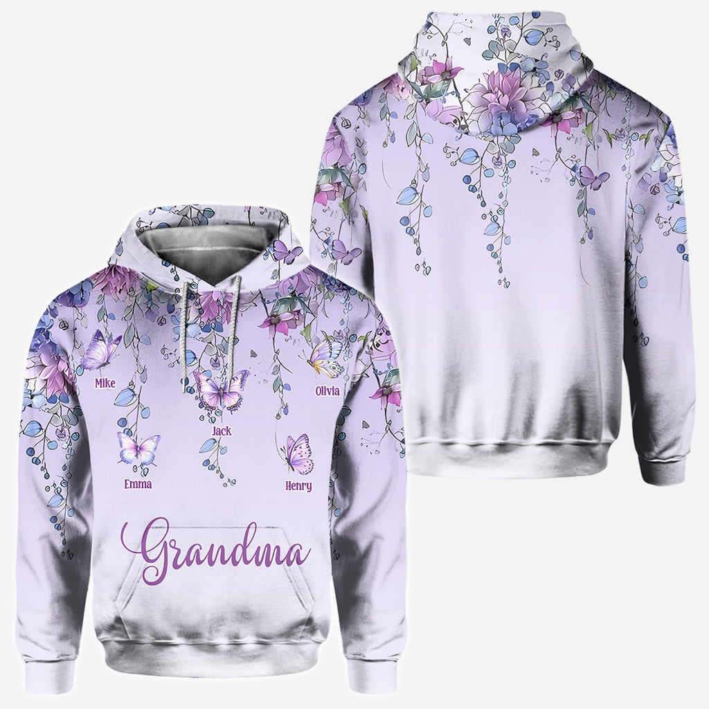 T-shirt personnalisé « Grand-mère et enfants papillon » - T-shirt intégral « Grand-mère »