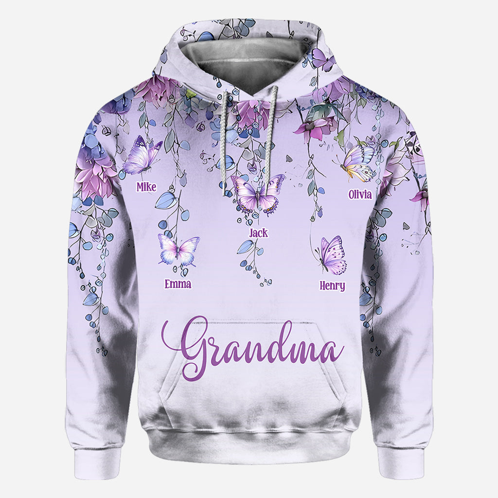 T-shirt personnalisé « Grand-mère et enfants papillon » - T-shirt intégral « Grand-mère »