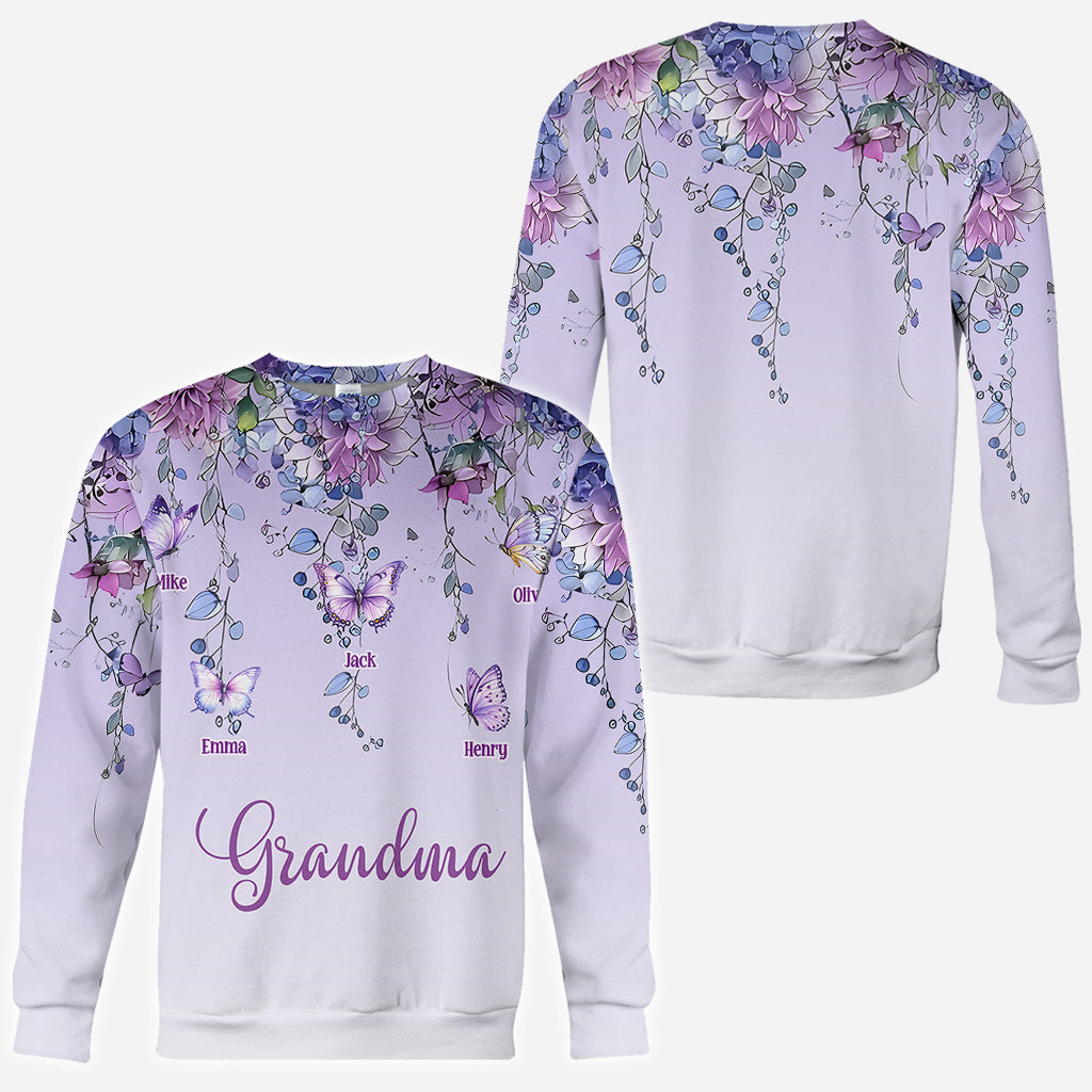 T-shirt personnalisé « Grand-mère et enfants papillon » - T-shirt intégral « Grand-mère »
