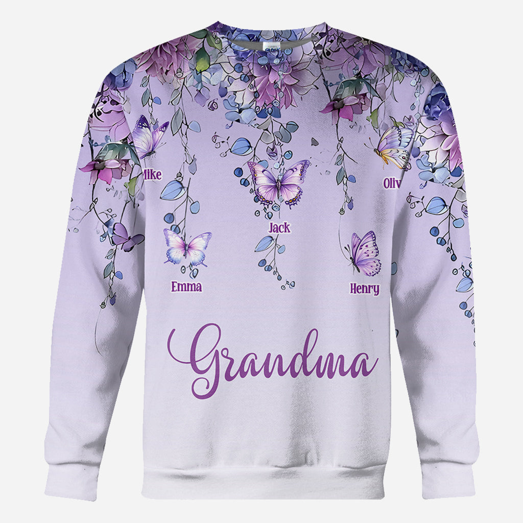 T-shirt personnalisé « Grand-mère et enfants papillon » - T-shirt intégral « Grand-mère »