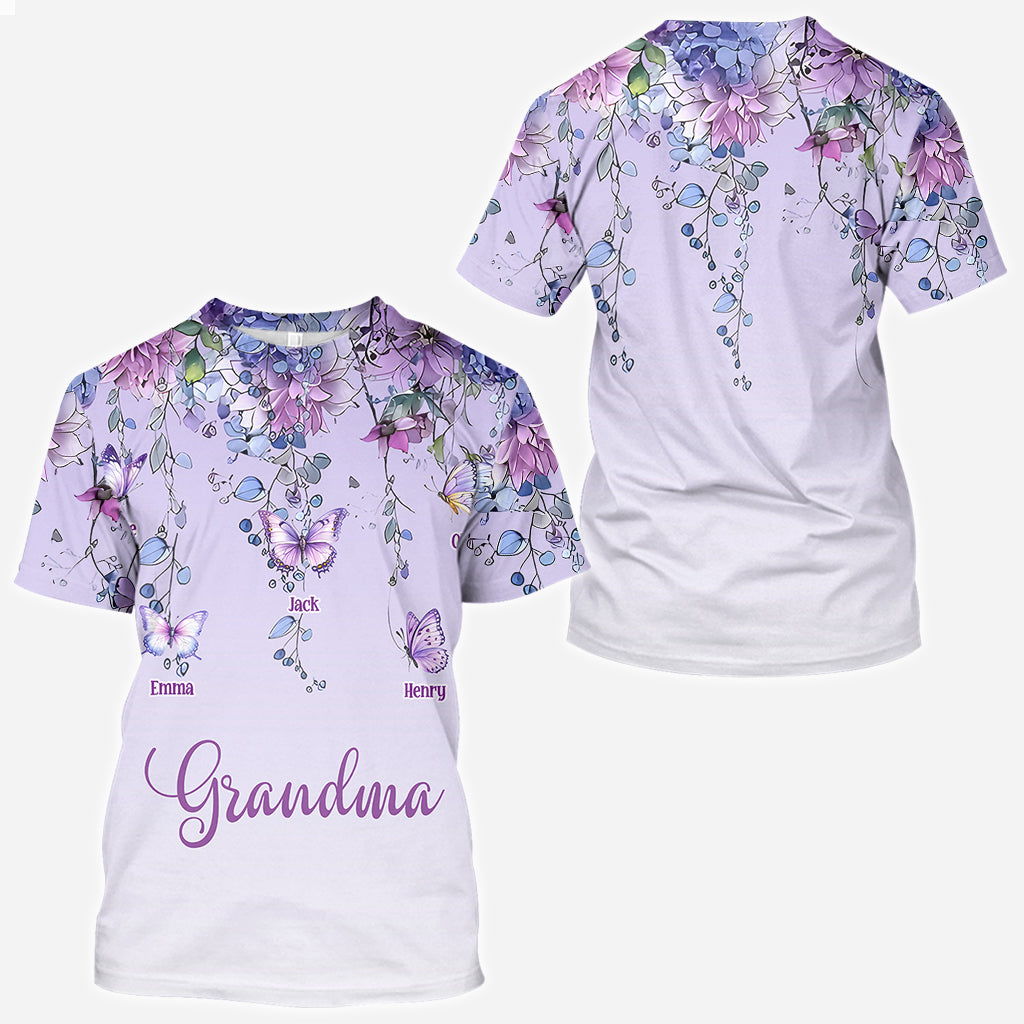 T-shirt personnalisé « Grand-mère et enfants papillon » - T-shirt intégral « Grand-mère »