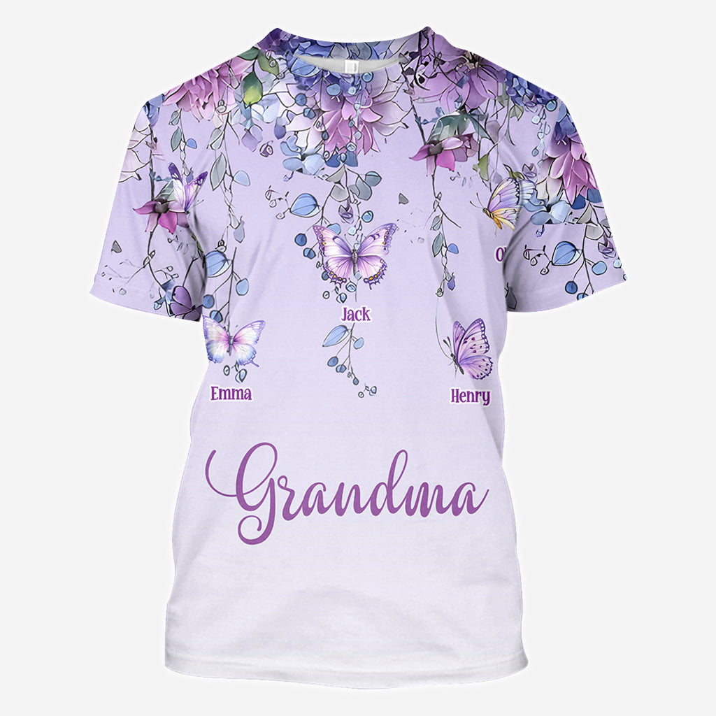 T-shirt personnalisé « Grand-mère et enfants papillon » - T-shirt intégral « Grand-mère »