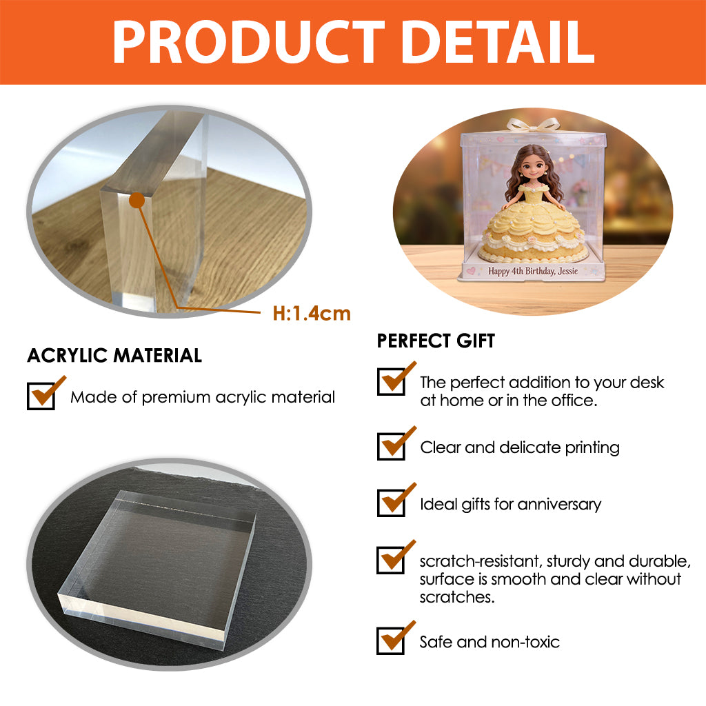 Princess Doll Birthday Cake - Personalized Kid Custom Shaped Acrylic Plaque