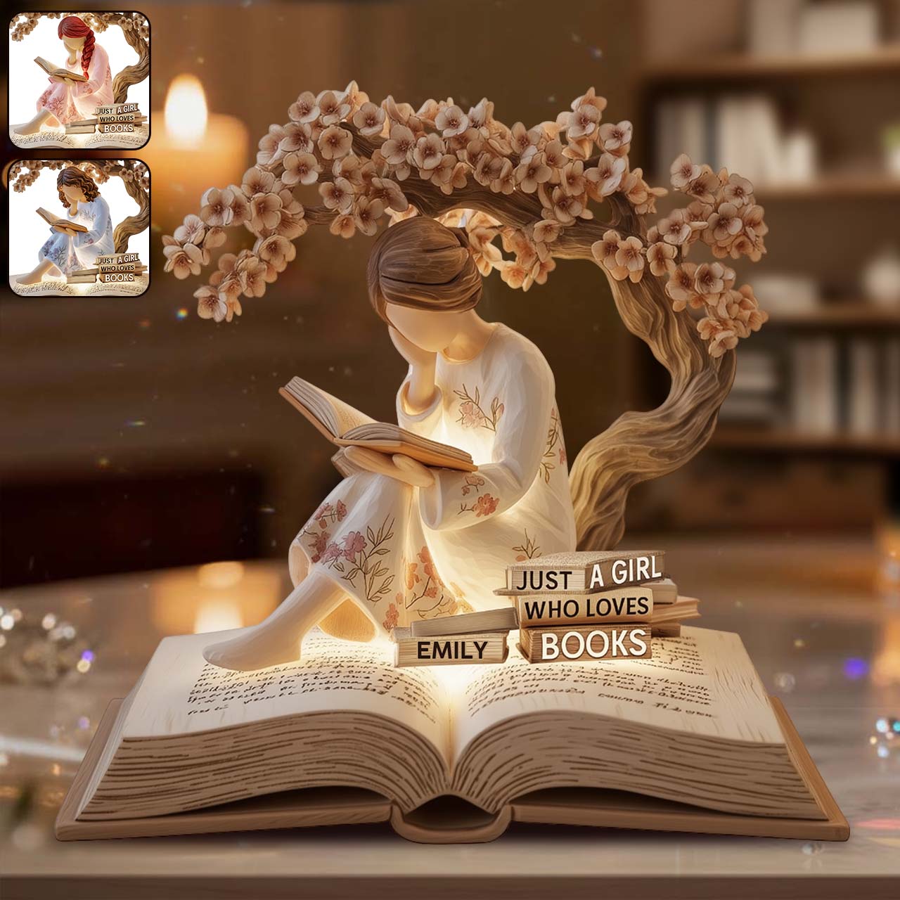 Une fille qui aime les livres - Plaque acrylique personnalisée en forme de livre