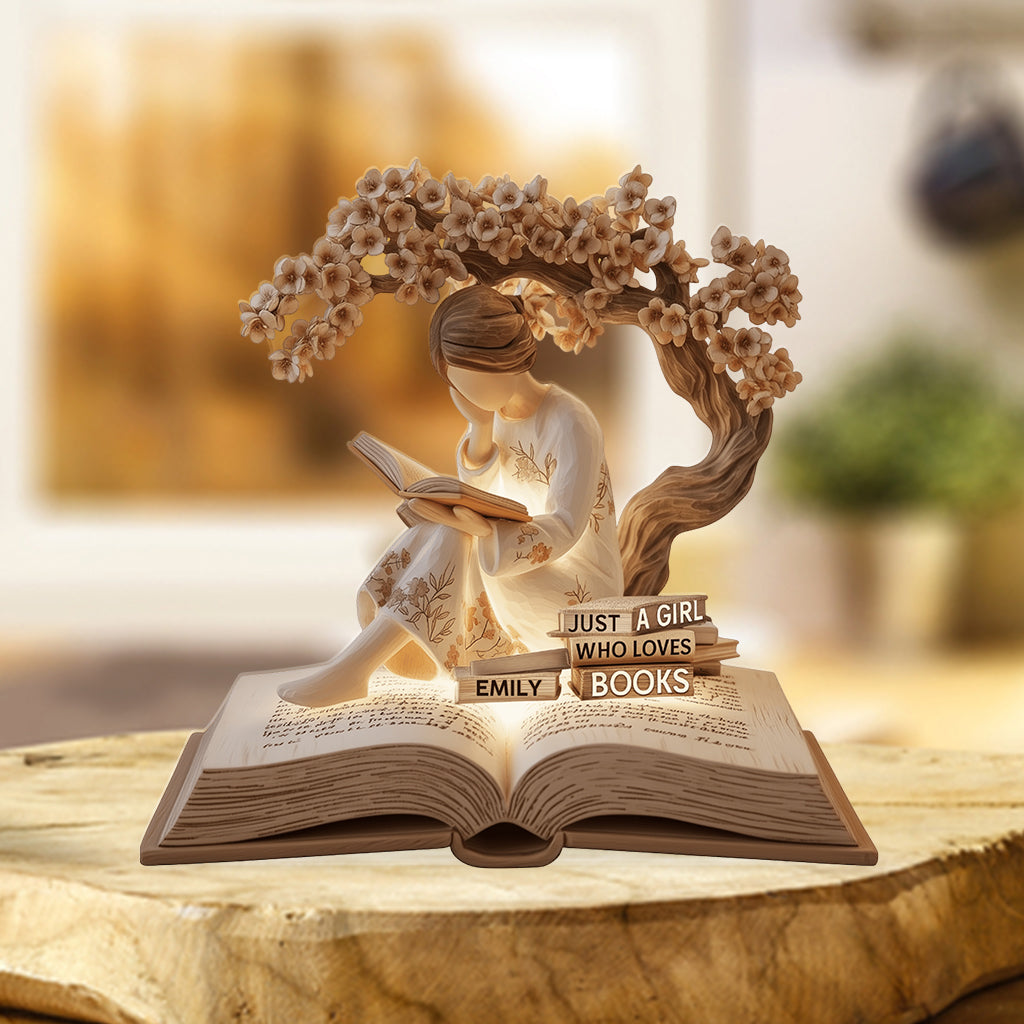 Une fille qui aime les livres - Plaque acrylique personnalisée en forme de livre