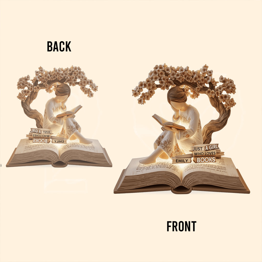 Une fille qui aime les livres - Plaque acrylique personnalisée en forme de livre