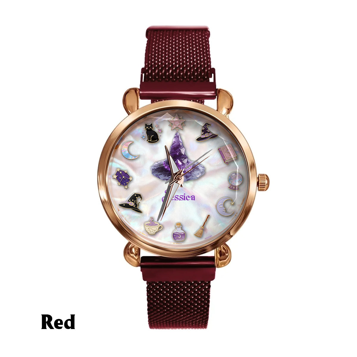 Montre-bracelet personnalisée Sparkle Witch pour femme sorcière