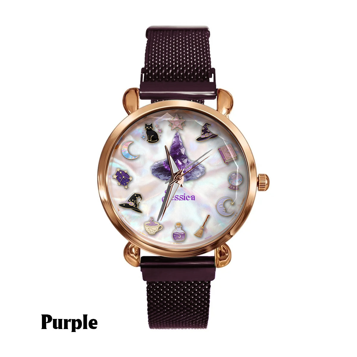 Montre-bracelet personnalisée Sparkle Witch pour femme sorcière