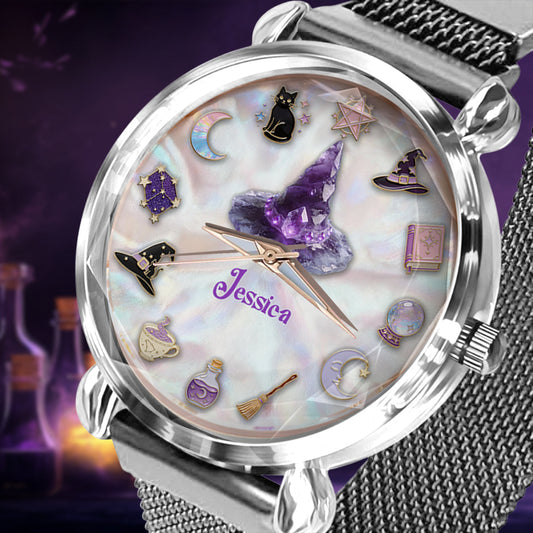 Montre-bracelet personnalisée Sparkle Witch pour femme sorcière