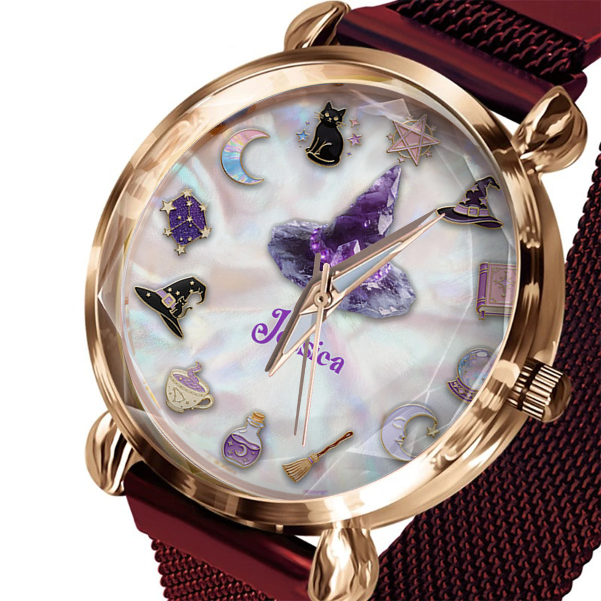 Montre-bracelet personnalisée Sparkle Witch pour femme sorcière