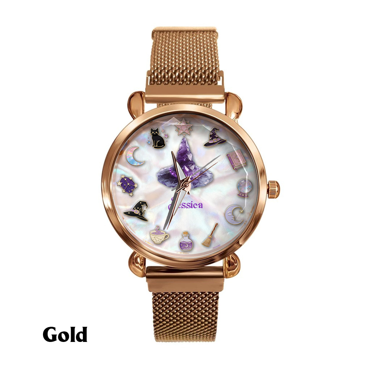 Montre-bracelet personnalisée Sparkle Witch pour femme sorcière
