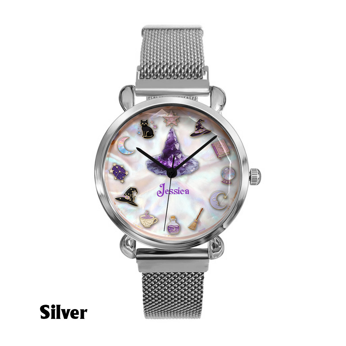 Montre-bracelet personnalisée Sparkle Witch pour femme sorcière