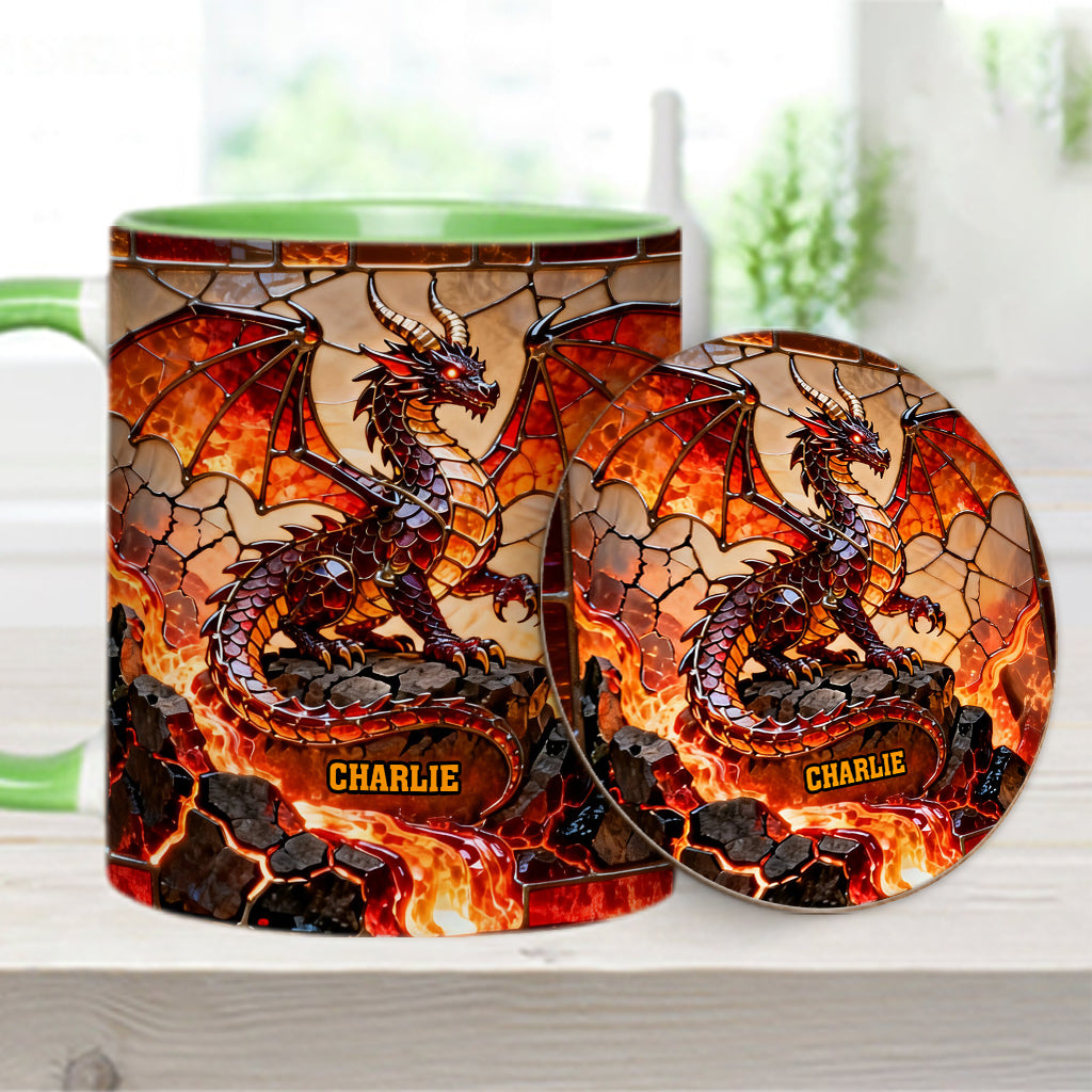 Fire Dragon - Personalized Dragon Accent Mug & Coaster