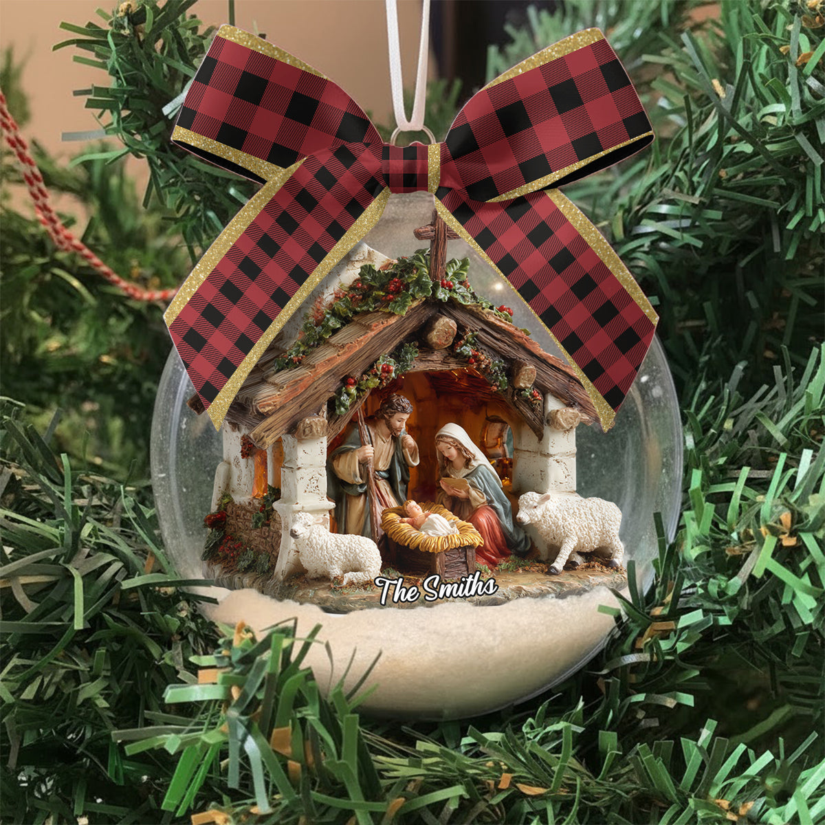 En Dieu nous avons confiance - Boule à neige chrétienne personnalisée avec nœud