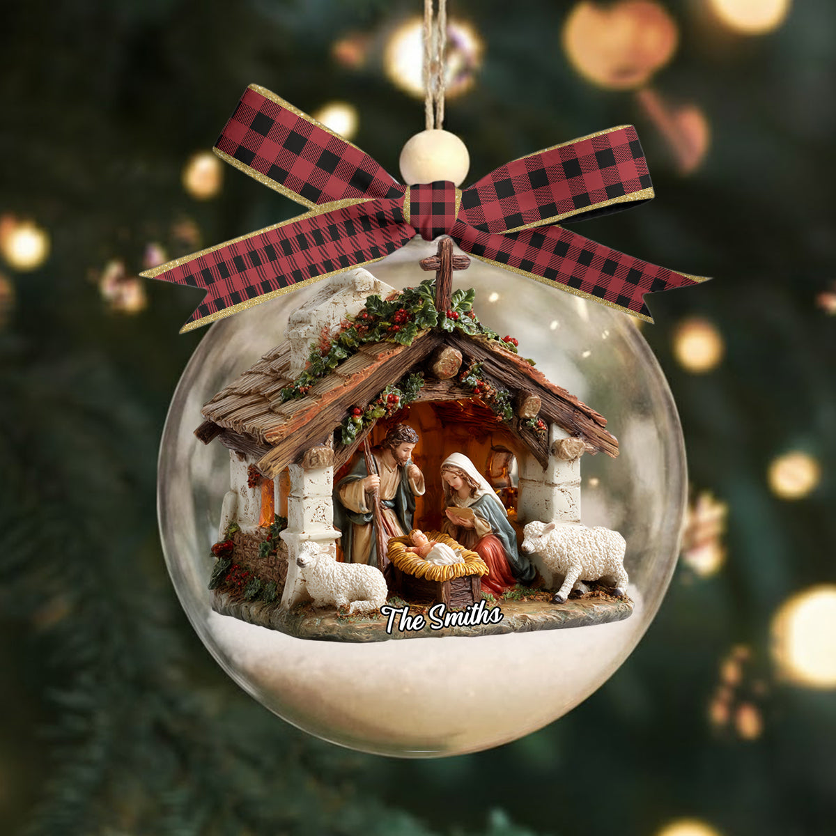 En Dieu nous avons confiance - Boule à neige chrétienne personnalisée avec nœud