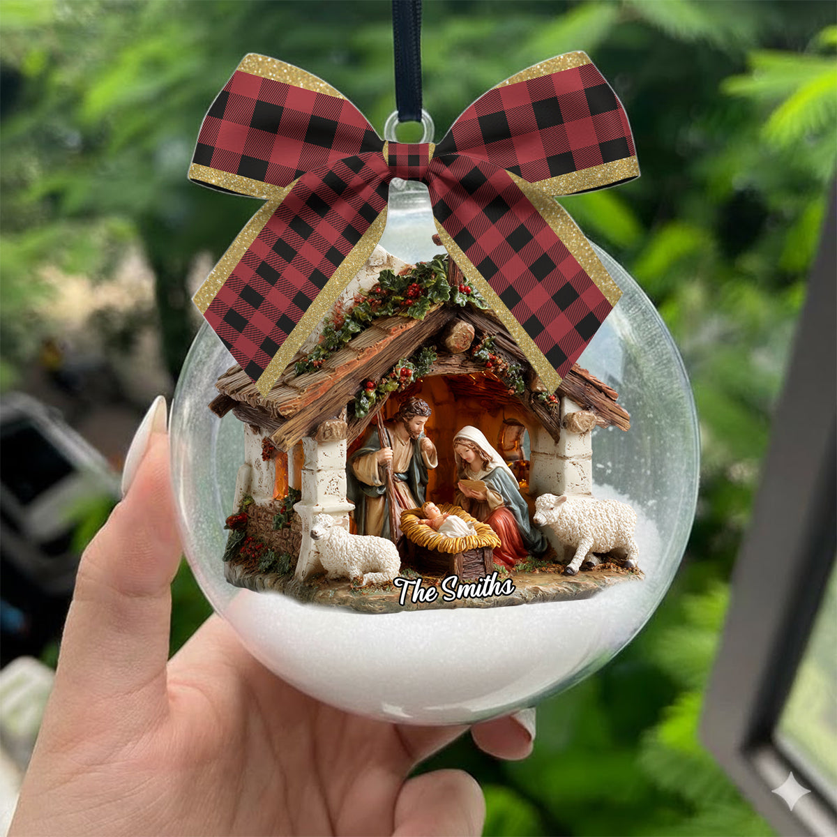 En Dieu nous avons confiance - Boule à neige chrétienne personnalisée avec nœud