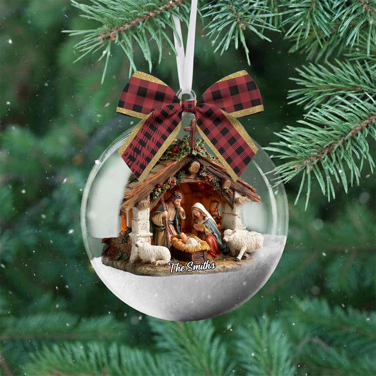 En Dieu nous avons confiance - Boule à neige chrétienne personnalisée avec nœud