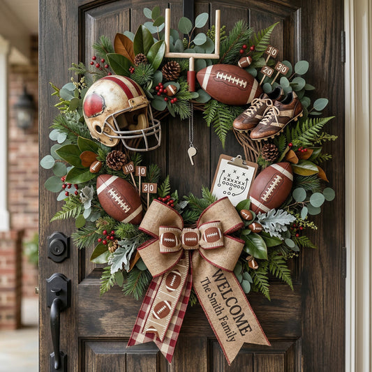 Touch Down, Welcome To Our Home - Personalized Football Custom Shaped Wood Sign