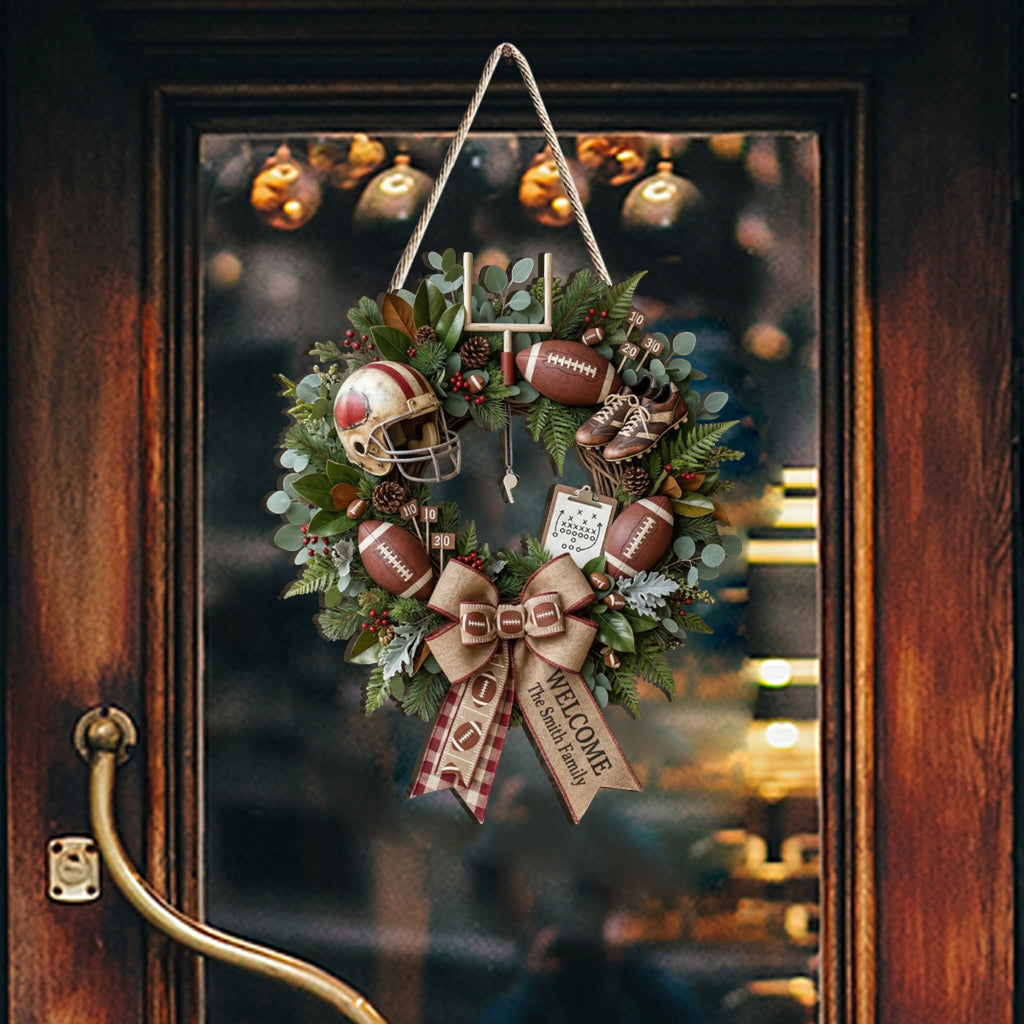 Touch Down, Welcome To Our Home - Personalized Football Custom Shaped Wood Sign