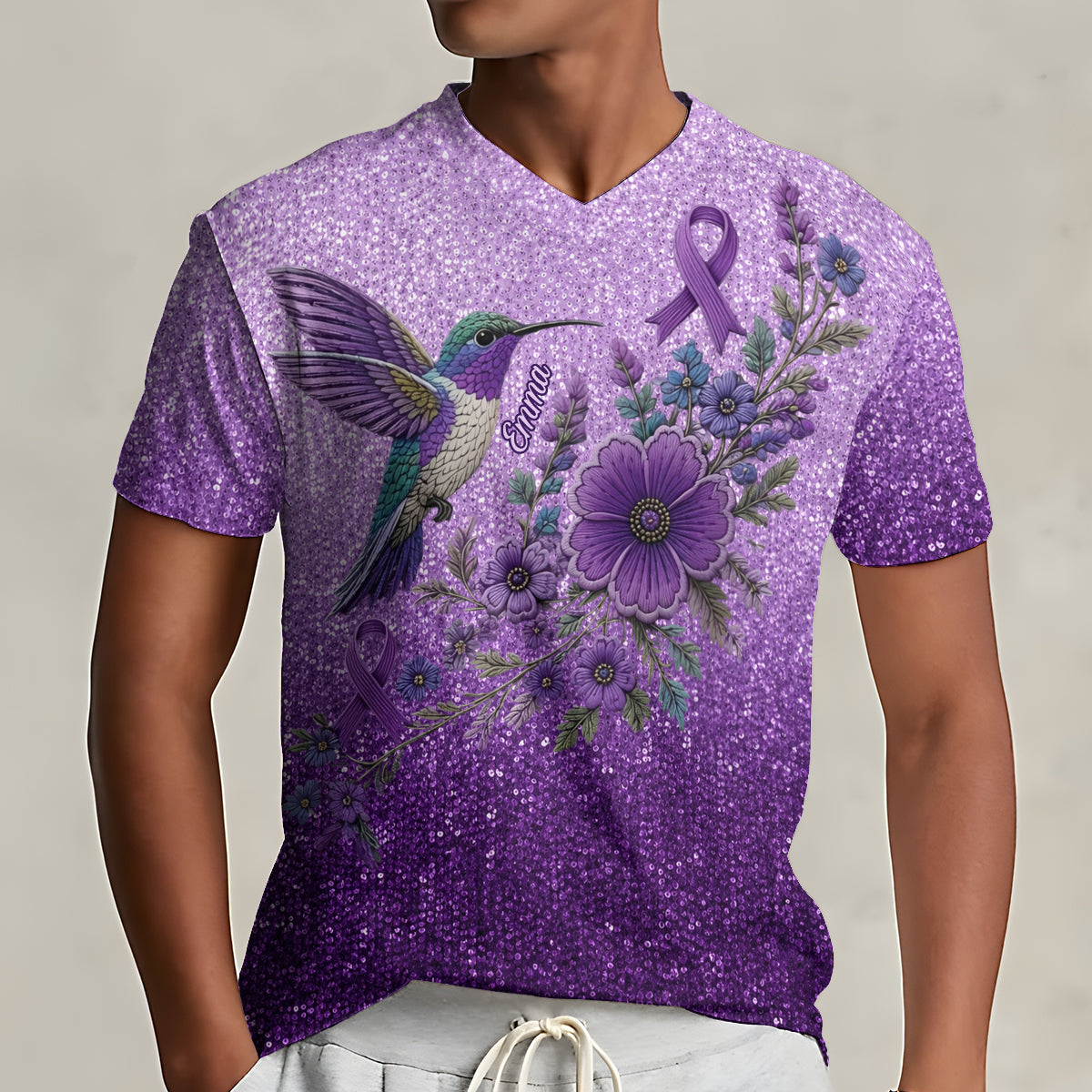 Alzheimer’s Awareness Month - Personalized Alzheimer Awareness Fully Printed V-Neck T-Shirt